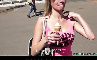 Blonde Czech student Angelica is talked into having sex in the air public