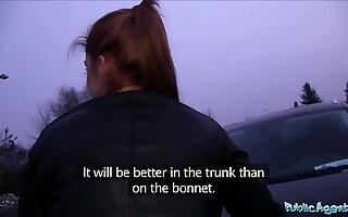 Public Spokeswoman Innocent looking ginger girl fucked discontinue a car bonnet